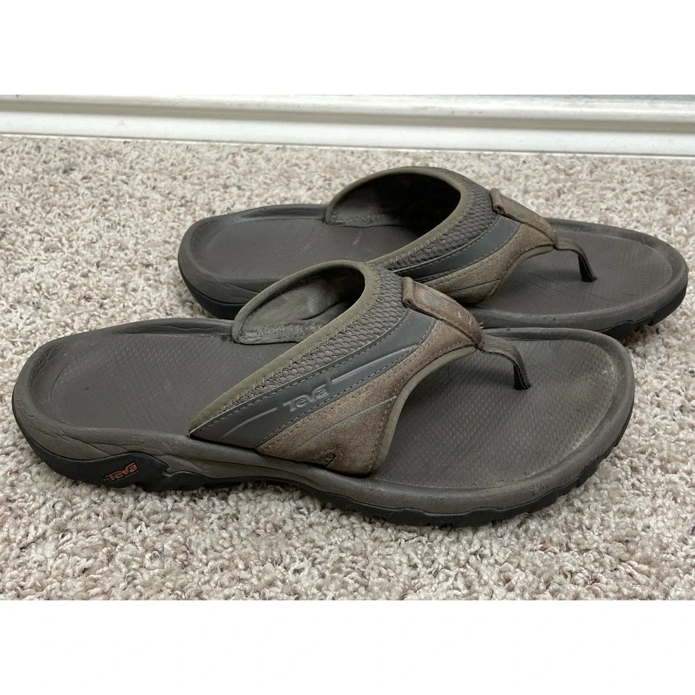 Teva Flip Flop‎ Sandal Mens 10 Comfort House Shoes Outdoors Gray Brown Casual
